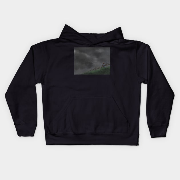 girl in a field (storm) Kids Hoodie by bethepiano